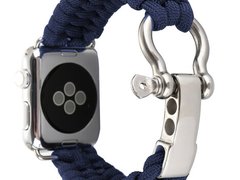 Curea iUni compatibila cu Apple Watch 1/2/3/4/5/6/7, 40mm, Elastic Paracord, Rugged Nylon Rope, Midn